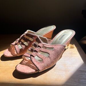 LIKE NEW! Amanda Cork Open Toed Slip On Heeled Sandals